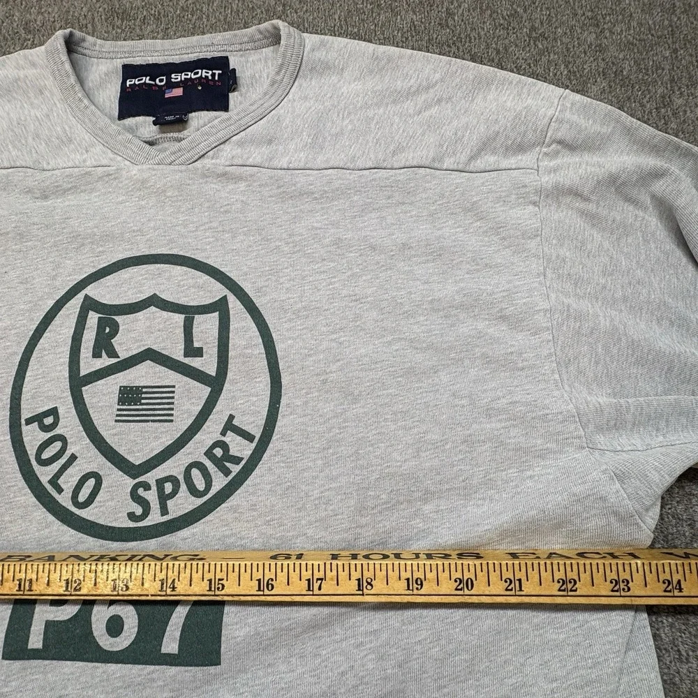 Vintage 90s Polo Sport Ralph Lauren P67 Crest Rugby Sweatshirt Men's L Grey Y2K